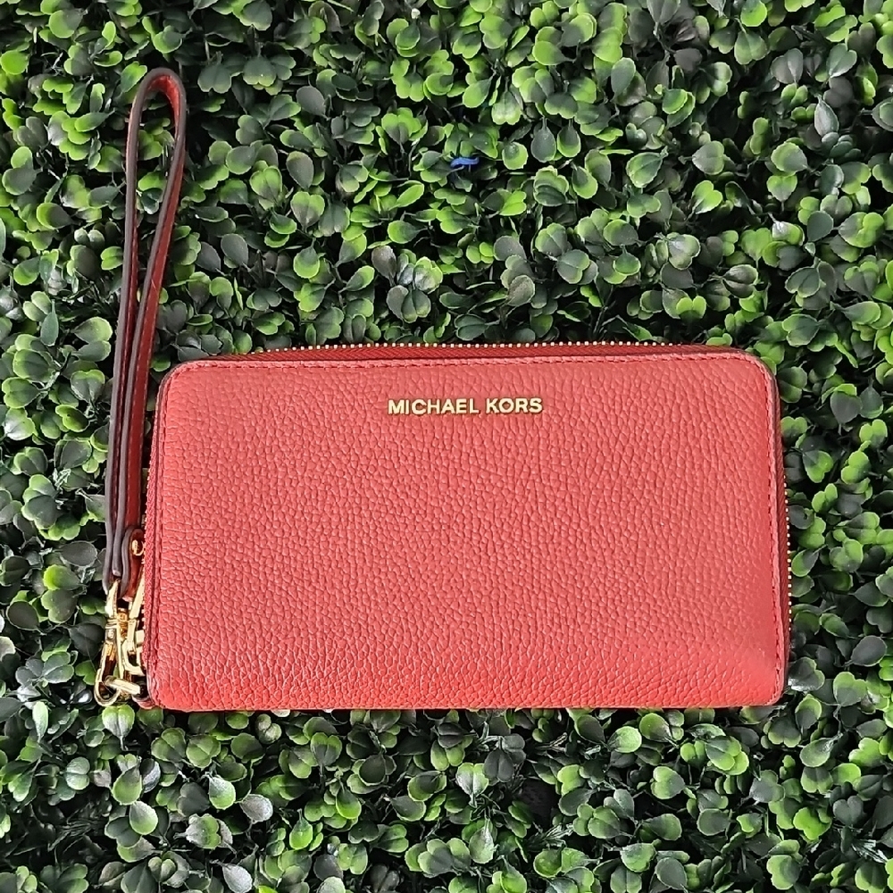 Michael Kors Red Clutch Wristlet Pebbled Leather